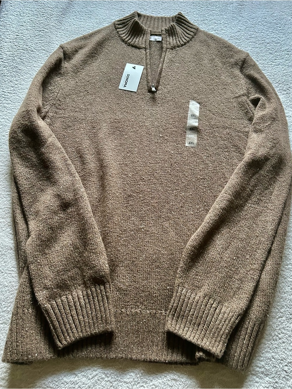 Sonoma Cotton Men's Tan/Brown Half-Zip Sweater